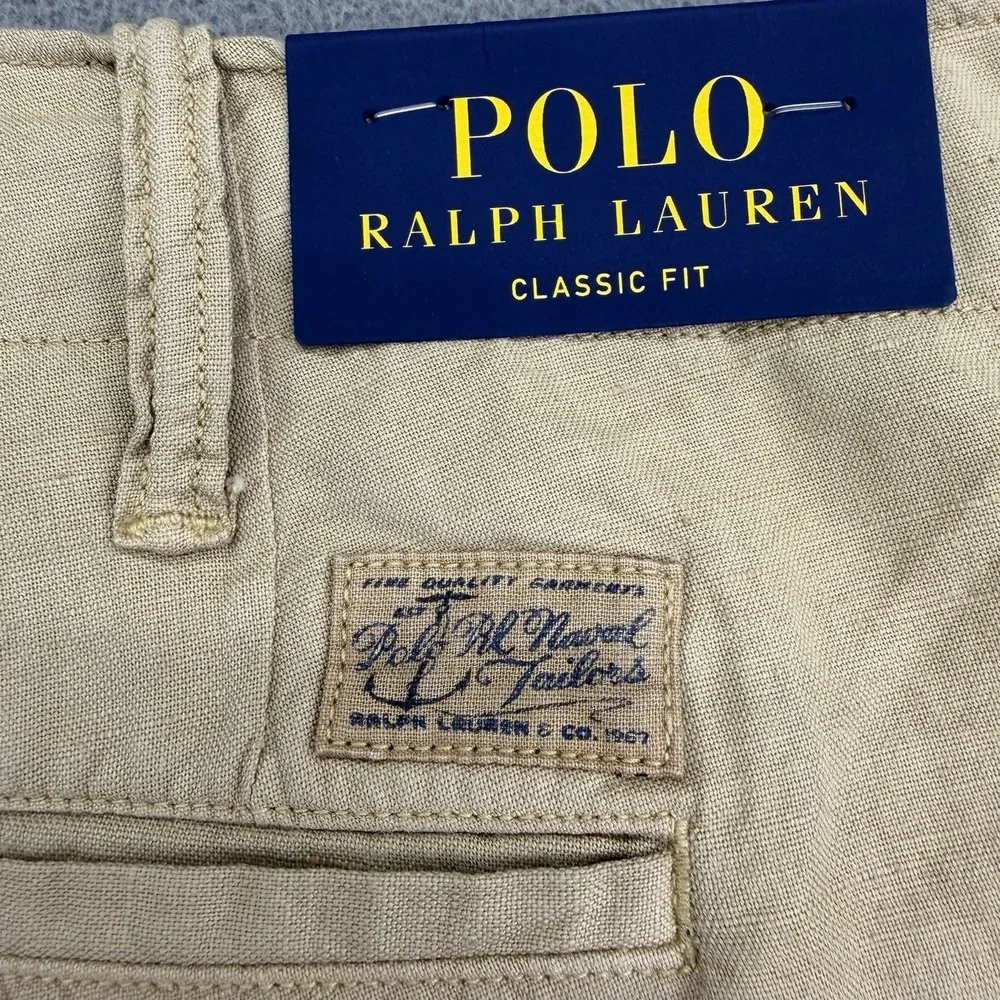 Polo Ralph Lauren Linen Blend Shorts Mens 56B RL Naval Tailors Khaki Brown 9
